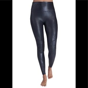 Spanx Faux Leather Quilted Moto Leggings - Black